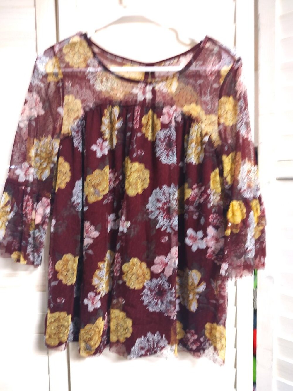 Pretty Floral Blouse with Sheer Bodice and Sleeves-Full coverage on body